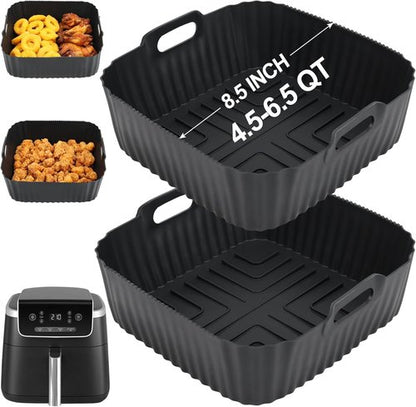 BYKITCHEN Air Fryer Silicone Liners - 8.5in Square Set of 2 for Ninja & Cosori 4.5-6.5 QT Air Fryers