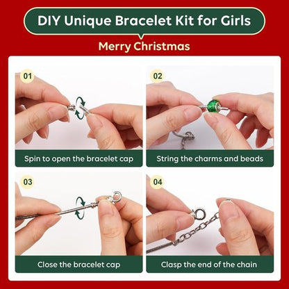 Christmas Advent Calendar Bracelets 2026 - DIY Jewelry Kit with 22 Charm Beads & 2 Adjustable Bracelets for Girls