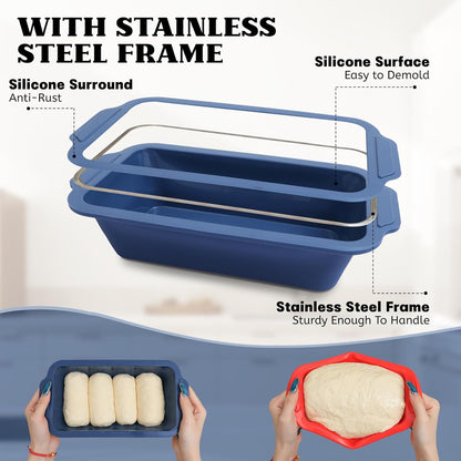 Skiennix Silicone Bread Pan - Nonstick 9.5 x 5 Inch Loaf Pan with Metal Frame for Baking Bread