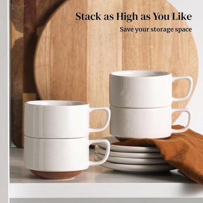 DOWAN 5oz Stackable Coffee & Espresso Cups - Ceramic Tea Cup Set of 4 for Latte & Tea