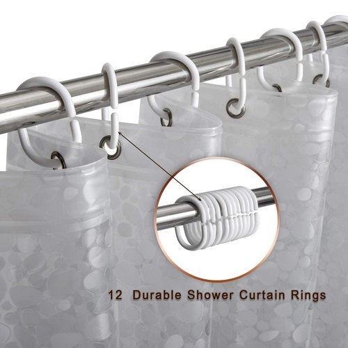 Bostofy Waterproof Shower Curtain Liner 8G EVA Thick Shower Curtain with Heavy Duty 3 Bottom Magnets, Shower Liner for Shower Stall, Bathtubs, 3D Pebble Pattern, 72 x 72,12 Hooks