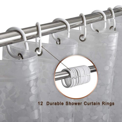 Bostofy Waterproof Shower Curtain Liner 8G EVA Thick Shower Curtain with Heavy Duty 3 Bottom Magnets, Shower Liner for Shower Stall, Bathtubs, 3D Pebble Pattern, 72 x 72,12 Hooks