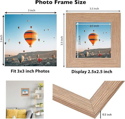 JCJMY 3x3 Picture Frame - Sturdy Rustic Brown Photo Frame with Shatter-Resistant Plexiglass
