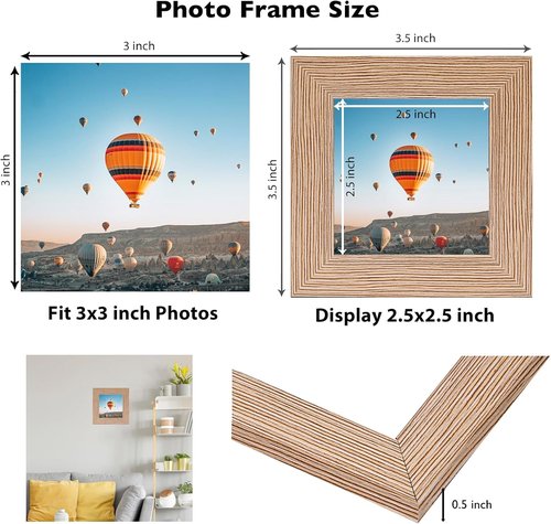 JCJMY 3x3 Picture Frame - Sturdy Rustic Brown Square Frame with Shatter-Resistant Plexiglass