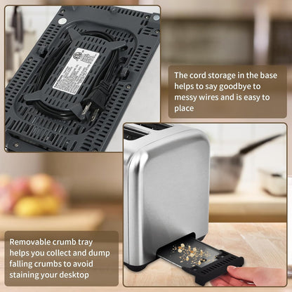 SEEDEEM 2-Slice Toaster - Full Touch Control, LCD Display, 50% Faster Heating, 7 Shade Settings, Silver Metallic