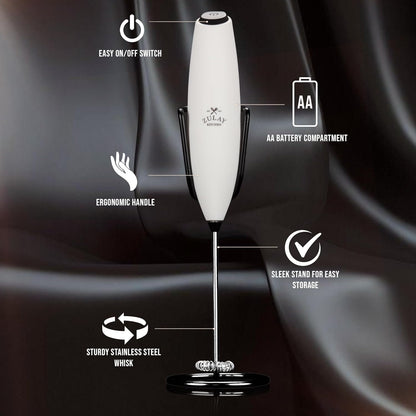 Zulay Kitchen Milk Frother - Luxury Handheld Electric Foam Maker for Coffee & Lattes | Deluxe Finish, Gift-Ready