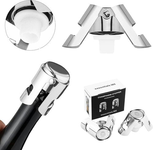 Champagne Stoppers -Stainless steel Wine Bottle stopper-Durable with Leak-Proof Seal for Sparkling Wine Bottles - Perfect for Celebrations and Special Occasions (Silver, 2 pack).