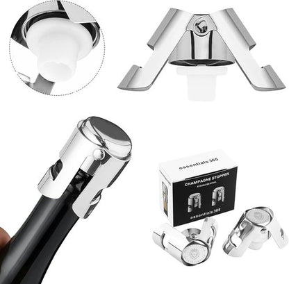 Champagne Stoppers -Stainless steel Wine Bottle stopper-Durable with Leak-Proof Seal for Sparkling Wine Bottles - Perfect for Celebrations and Special Occasions (Silver, 2 pack).