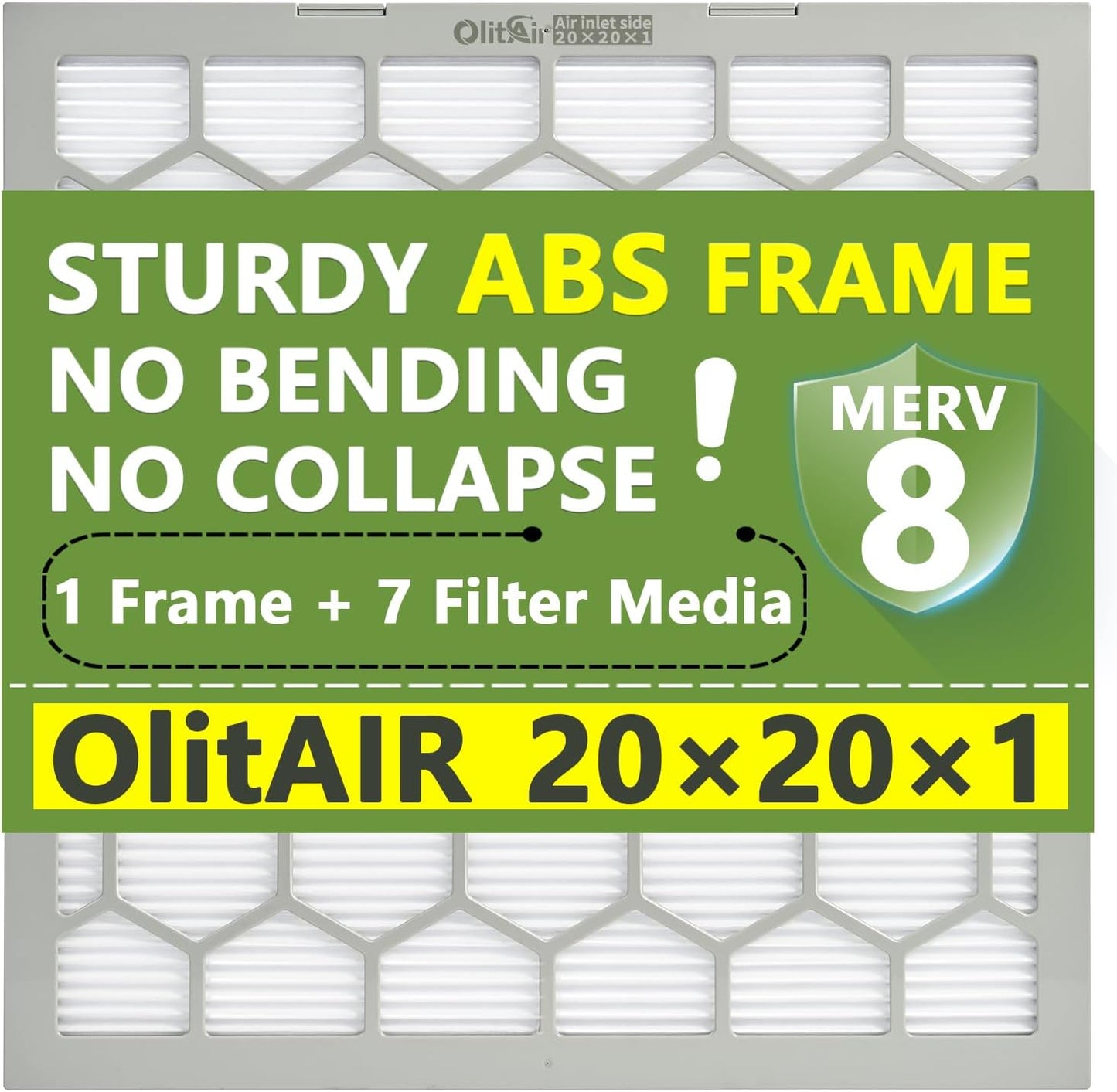 Skiennix 20x20x1 MERV 8 Air Filter - Reusable ABS Plastic Frame | 7 Pack Replaceable Media (19.61" x 19.61" x 0.78")