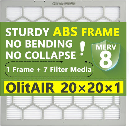 Skiennix 20x20x1 MERV 8 Air Filter - Reusable ABS Plastic Frame | 7 Pack Replaceable Media (19.61" x 19.61" x 0.78")