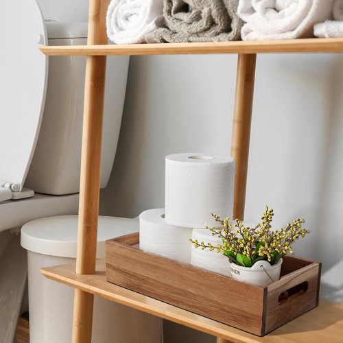 ALELION Acacia Wood Bathroom Storage Basket - Stylish Toilet Paper Holder with Handle | Small Organizer for Kitchen, Pantry, or Laundry Room