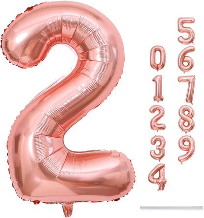 Regine Switzerland 40-Inch Rose Gold Foil Number 2 Balloon - Self-Inflating Digital Helium Decoration for Birthdays & Anniversaries