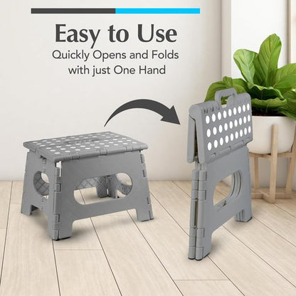Handy Laundry Step Stool - Lightweight & Sturdy for Adults and Kids - Easy One-Flip Open - Grey, 9 Inch