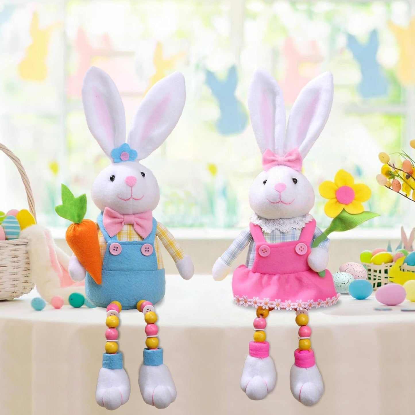 Skiennix Easter Bunny Plush Decorations - Cute Stuffed Rabbit for Easter Basket Stuffers | 2-Pack