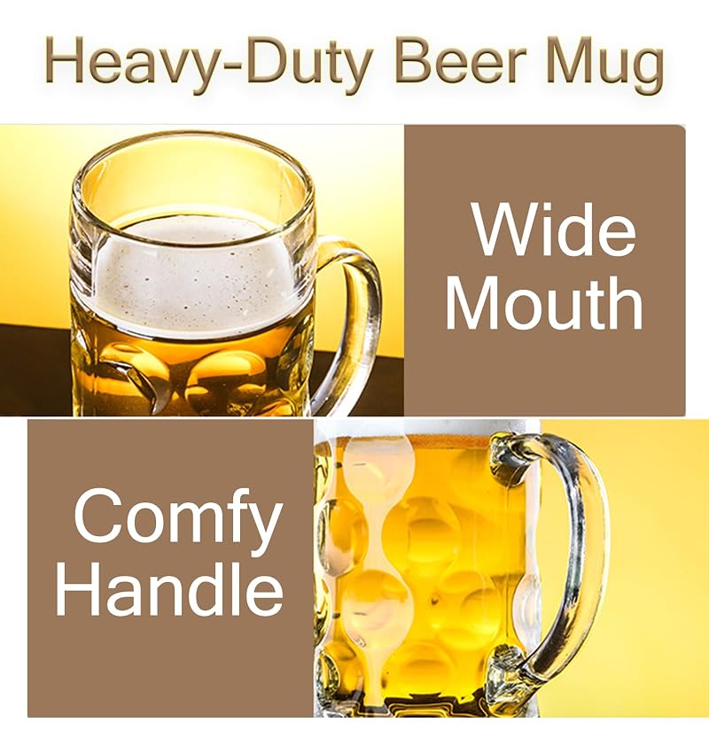 2 Pack 40 oz Glass Beer Mugs with Handles – Freezer Safe Stein Glassware