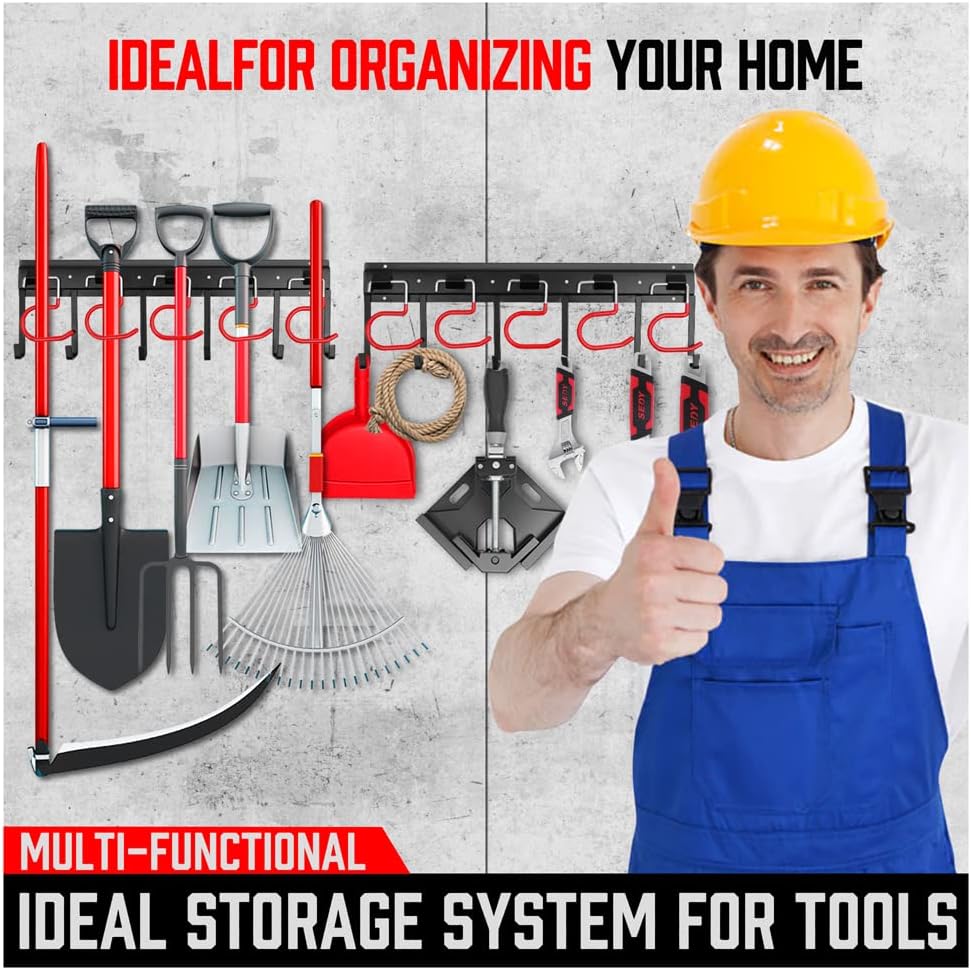 SEDY Garden Tool Organizer Hooks - Sturdy All-Metal Wall Mount Storage System for Garage & Shed