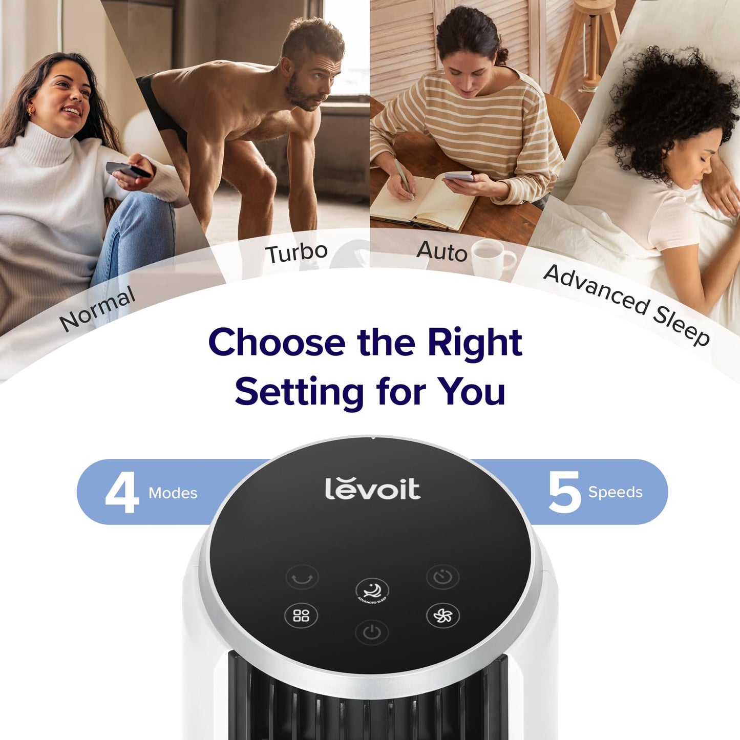 LEVOIT Tower Fan for Bedroom, Standing Fan that Blows Cold Air for Home, 28dB Quiet for Sleep, Remote, 90° Oscillation, 12H Timer, 25ft/s Velocity, 5 Speeds, 4 Modes, Bladeless 36 inch, White