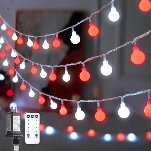 JMEXSUSS Globe String Lights - 100 LED Red and White Christmas Lights for Festive Decor