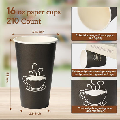 TOPVALUE 16 oz Disposable Paper Coffee Cups - 210 Count for Parties & Office Use