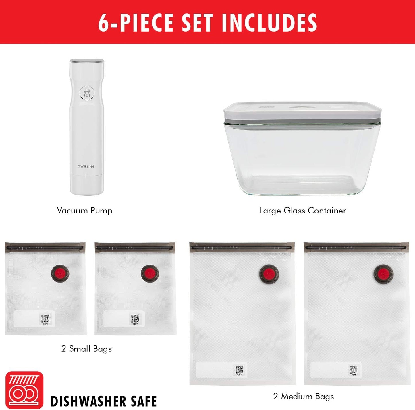 ZWILLING Fresh & Save Vacuum Sealer Machine - Airtight Food Storage Set with Glass Containers & Sous Vide Bags