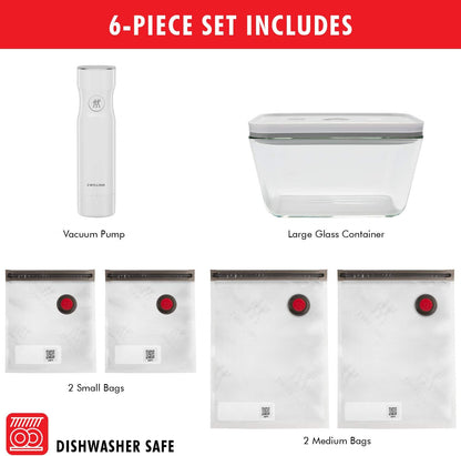 ZWILLING Fresh & Save Vacuum Sealer Machine - Airtight Food Storage Set with Glass Containers & Sous Vide Bags