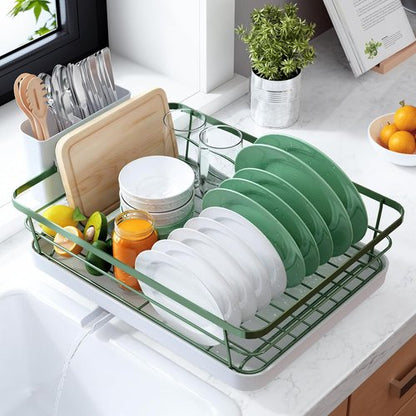 Kitsure Dish Drying Rack - Stainless Steel Kitchen Organizer with Cutlery Holder | 12"W x 15.5"L, Green