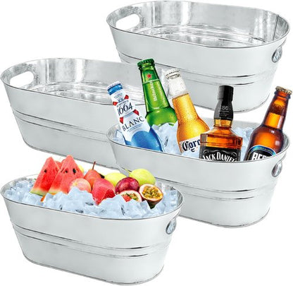 4Pcs 3 Gallon Galvanized Bucket Ice Bucket Large Metal Drink Buckets for Parties Beer Beverage Tub with Scoops for Champagne Cocktails Wine Cooling for Mimosa Bar Supplies
