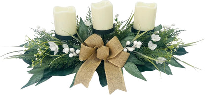 Skiennix Candle Holders - 3 Wick Centerpiece with Gypsophila, Magnolia & Freesia | Elegant Table Decor