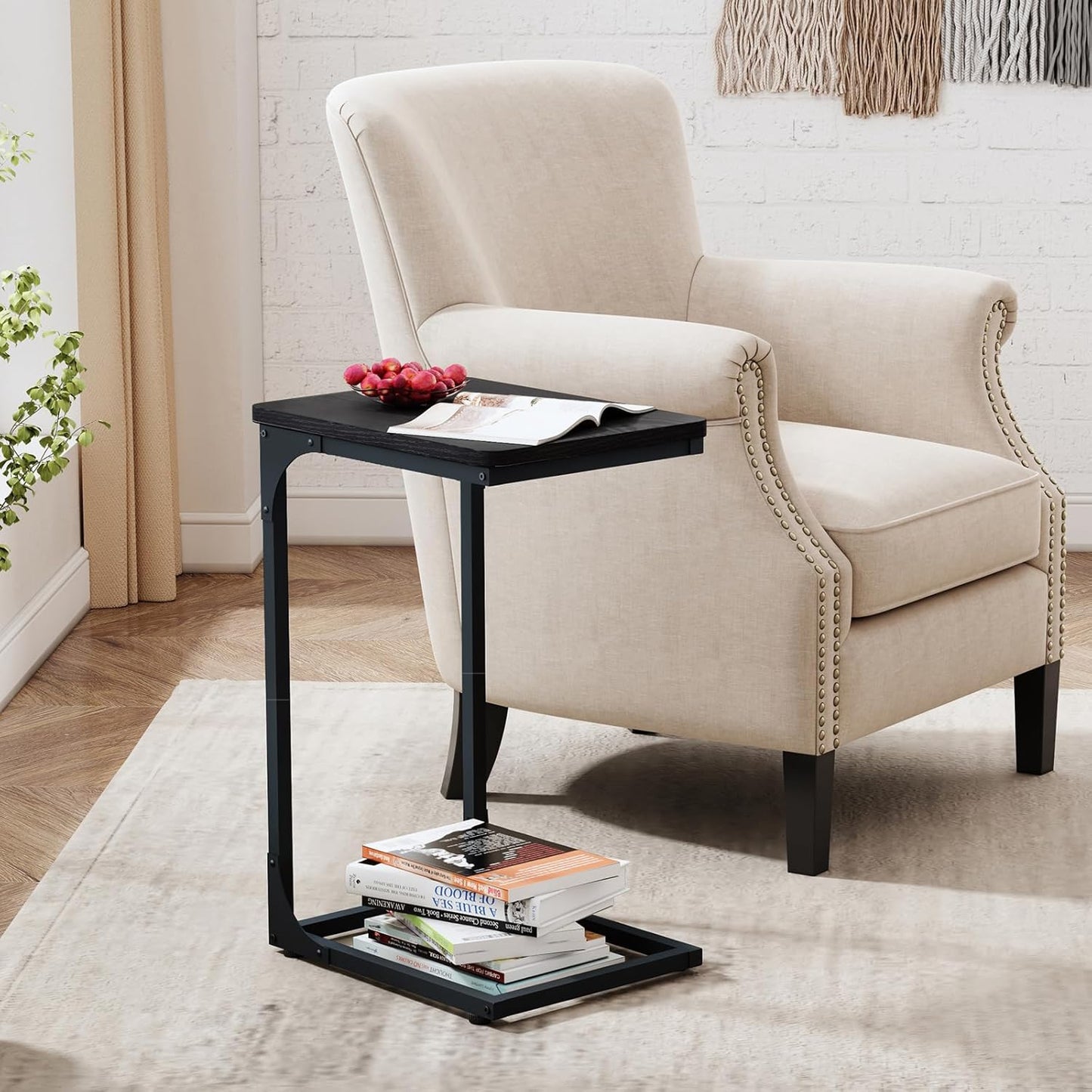 QEEIG C Table Set of 2 - Modern Black C-Shaped Side Tables for Living Room & Couch