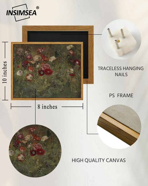 InSimSea Framed Wall Art - Rustic Floral Scenic Oil Painting Canvas Print | 8x10in/20x25cm