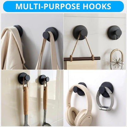 Heavy Duty Suction Cup Hooks by [Brand Name] - Stainless Steel Bathroom Towel & Loofah Hangers | Matte Black, 2 Pack