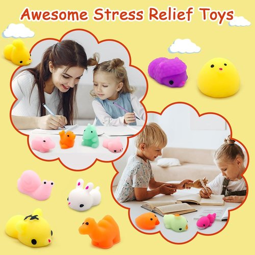 LENYOQIN Kawaii Squishies - 100 Pcs Mini Mochi Stress Relief Toys for Kids' Parties & Goodie Bags
