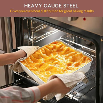 E-far Stainless Steel Square Cake Pan Set - Non-Toxic & Easy Clean Bakeware | Set of 3 (6/8/9-Inch)