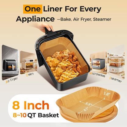 Vailnd Disposable Air Fryer Liners - 100 Pcs 8x5.5 Inch Rectangle Parchment Paper for Ninja & Chefman