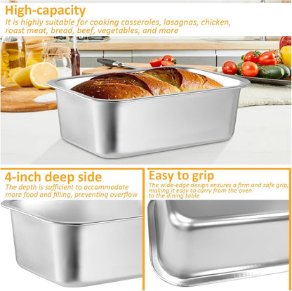 Skiennix 4-Inch Extra Deep Lasagna Baking Pan - Durable 304 Stainless Steel with Lid | 8.7x12.6 Inch Silver