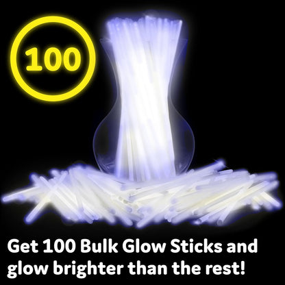 PartySticks Glow Sticks - 100 Pack of White Glow In The Dark Party Favors & Decorations
