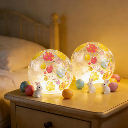 Skiennix Easter Glass Ball Lights - 2PCS LED Bunny Crackle Decorations | 3.93'' Tabletop Sphere Lamps