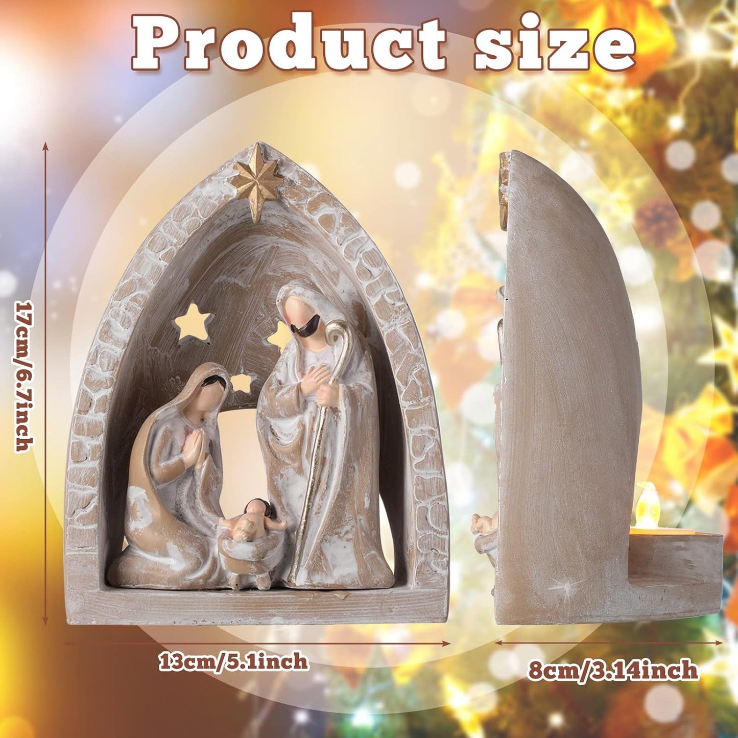 WILLBOND Nativity Set - Indoor Holy Family Manger Scene with LED Lights | 6.7 x 5.5 x 3.9 Inch Tabletop Decor