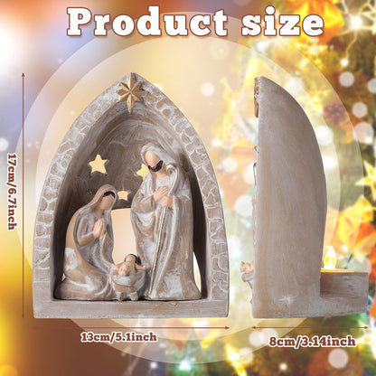WILLBOND Nativity Set - Indoor Holy Family Manger Scene with LED Lights | 6.7 x 5.5 x 3.9 Inch Tabletop Decor