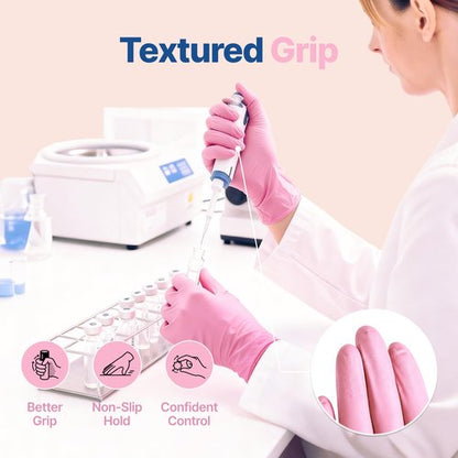 Schneider Nitrile Exam Gloves, 4-mil Medical Gloves Disposable Latex Free, Powder Free, Food Safe Glove for Cooking, Cleaning, Examination, Cherry Blossom, Large, 50-ct Box