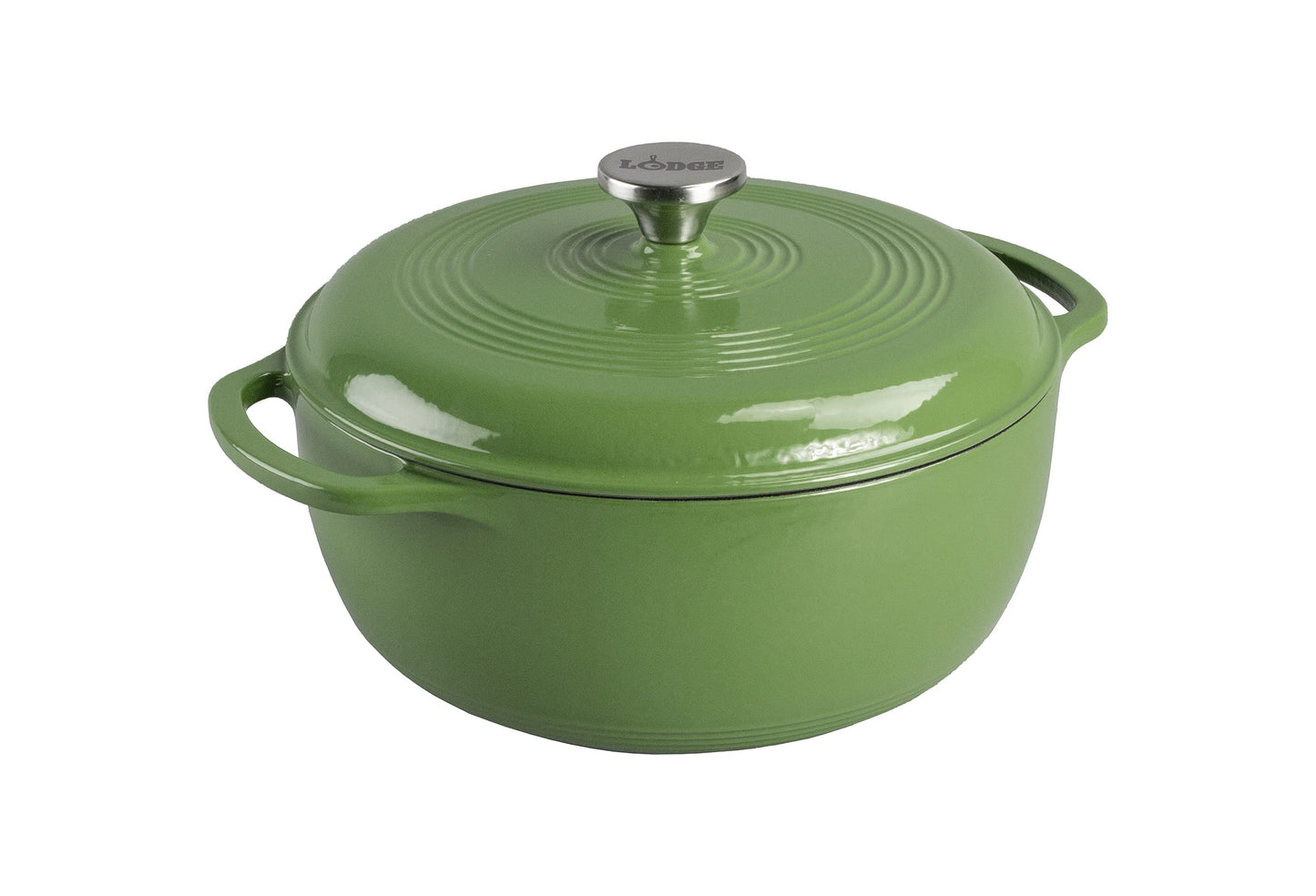 Lodge 6 Quart Enameled Cast Iron Dutch Oven with Lid – Dual Handles – Oven Safe up to 500° F or on Stovetop - Use to Marinate, Cook, Bake, Refrigerate and Serve – Holiday Green