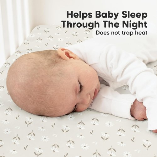 KeaBabies Organic Crib Sheets - 2-Pack Fitted Jersey Cotton for Baby Bed | Soft, Breathable, Neutral Daisies 52x28