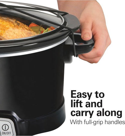 Hamilton Beach 7 Quart Programmable Slow Cooker - Portable with Lid Latch Strap, Black