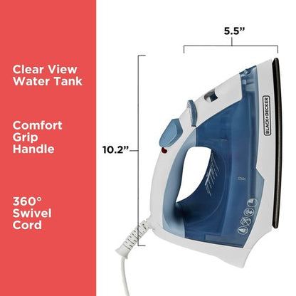 BLACK+DECKER Easy Steam Compact Iron for Clothes, Automatic Shutoff, Nonstick Plate, Light Weight, 1200 Watts