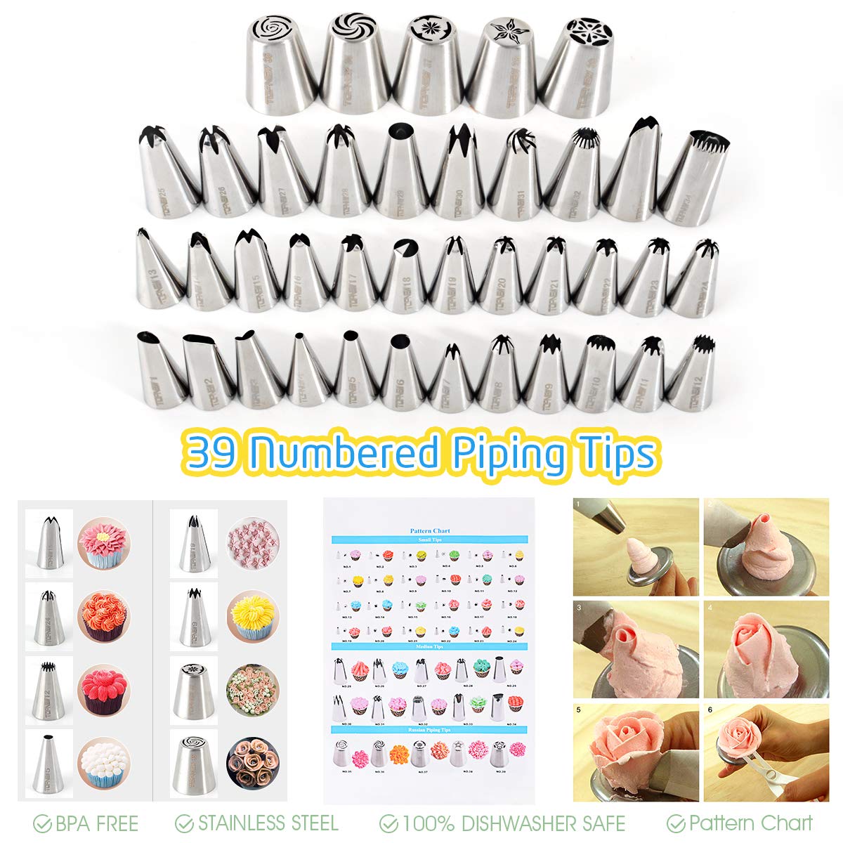 114Pcs Cake Decorating Supplies Kit for Beginners, Cupcake Decorating Tools Baking Supplies Set for Kids and Adults, Cake Turntable Stands, Piping Tips & Bags, Icing Smoother & Spatulas