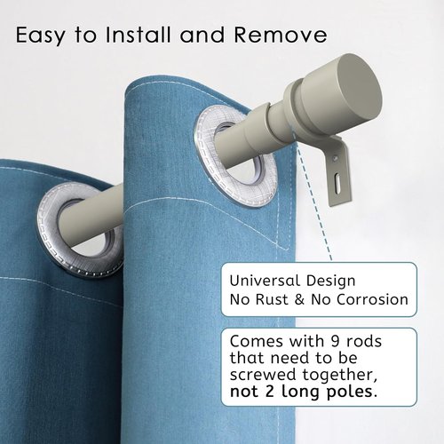 Byondeth Adjustable Curtain Rods - 16 to 144 Inches, 1 Inch Diameter, Brushed Nickel Finish