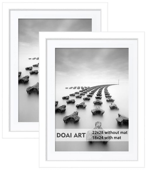 DOAI ART 22x28 Poster Frame White 2 Pack without Mat or 18x24 with Mat - Polished Plexiglass for Wall Vertically or Horizontally Display - Wall Mounting Hardware Included