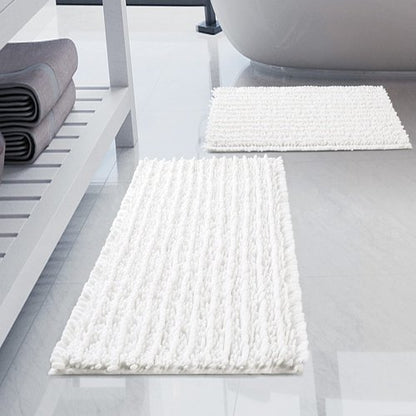 H.VERONNEX Luxury Chenille White Bathroom Rugs Sets 2 Piece, Thickened Hot Melt Rubber Bottom Bath Mats for Bathroom Non Slip,Bath Rugs Quick Dry Machine Washable for Shower Mat (32"x20"+17"x24")