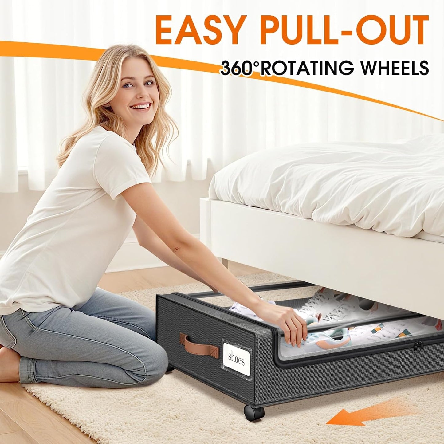 SpaceHacks Under Bed Storage Containers - 2-Pack Rolling Drawers with Clear Window & Label | Dark Grey (30.71 x 16.93 x 6.69 in)