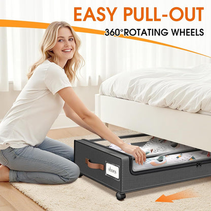 SpaceHacks Under Bed Storage Containers - 2-Pack Rolling Drawers with Clear Window & Label | Dark Grey (30.71 x 16.93 x 6.69 in)